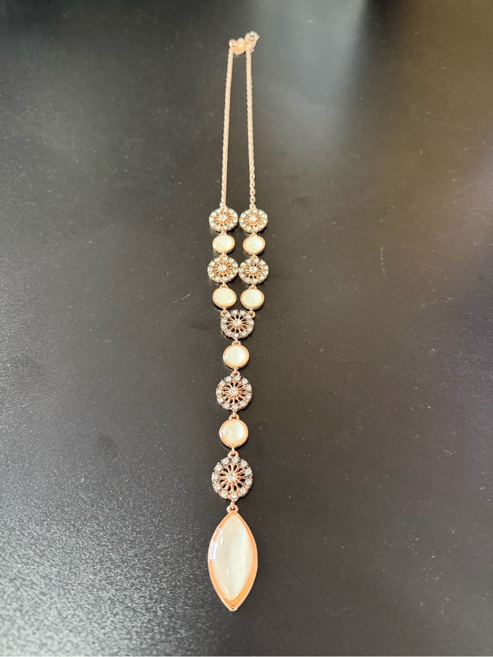 Jessica Simpson Rose Gold and Ivory Marquise Drop Necklace